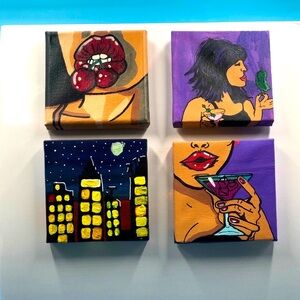 4”x4” Magnets on an Original Hand Painted Stretch Mini Canvases w/Acrylics.